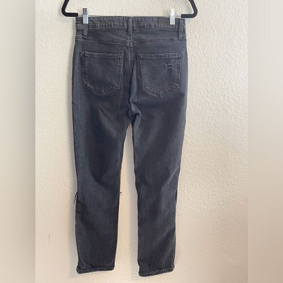 PAIGE Sarah Slim high rise straight leg ripped knees- BLACK. 28 - Picture 5 of 12